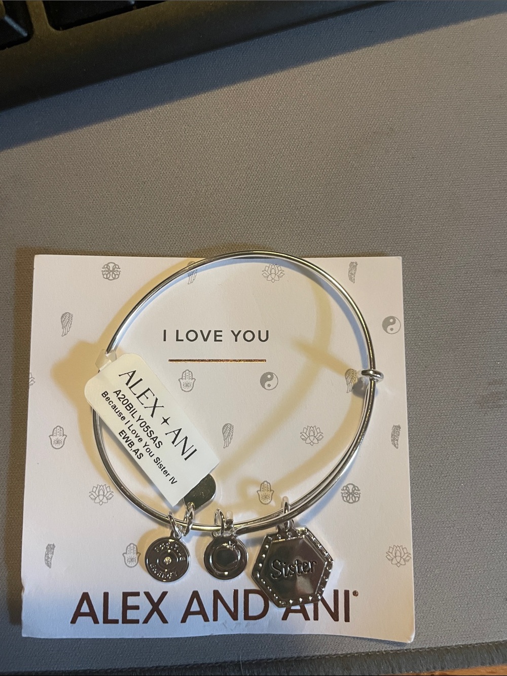 Alex and Ani Silver Tone 'Sister' Charm Expandable Bangle Bracelet